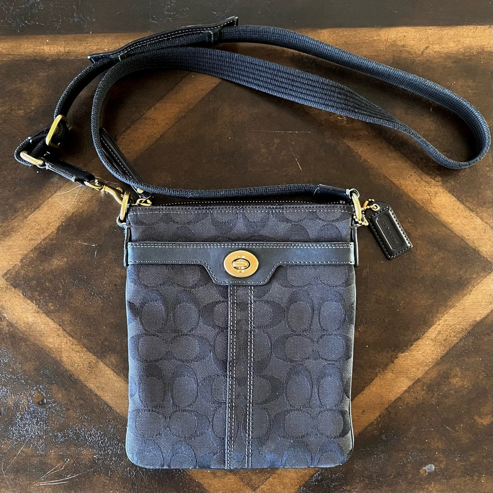 Black Canvas Coach Crossbody Bag